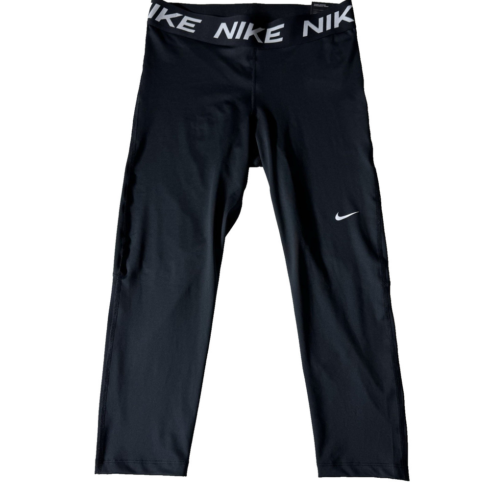 Nike Womens Large Dri Fit Cropped Leggings Black Athletic Training Pants NWT
